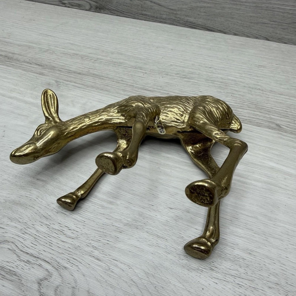 Vintage Brass Deer Reindeer Statue Set of 2 Buck and Doe 4 1/2" and 7" Tall EUC - Picture 5 of 9